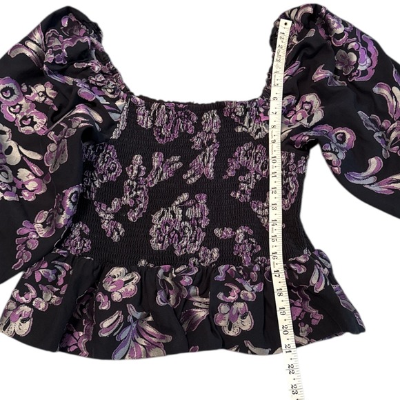 Tanya Taylor Smocked Peplum Top Square Neck Long Sleeve Large Whimsygoth Silk - Picture 7 of 10